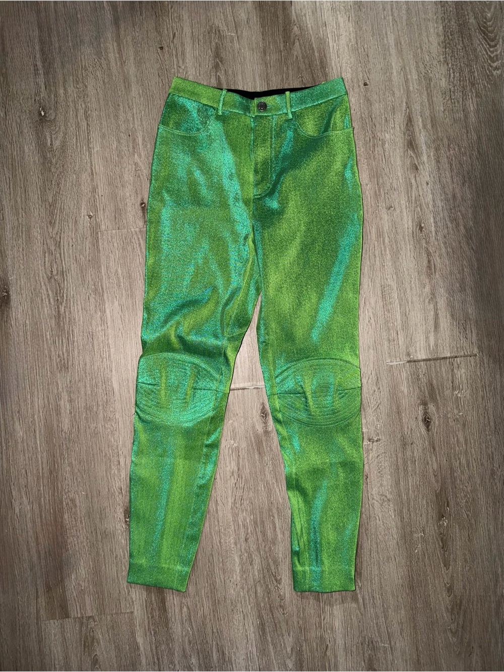 AREA Neon Green and Black Skinny Pants - High-Contrast Design
